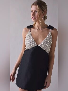 For Love And Lemons Pearly Bow Beaded Mini Dress